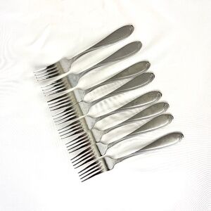 Godinger Wave Sandblast 8 Dinner Forks 7 3/8 inch Long Excellent Condition